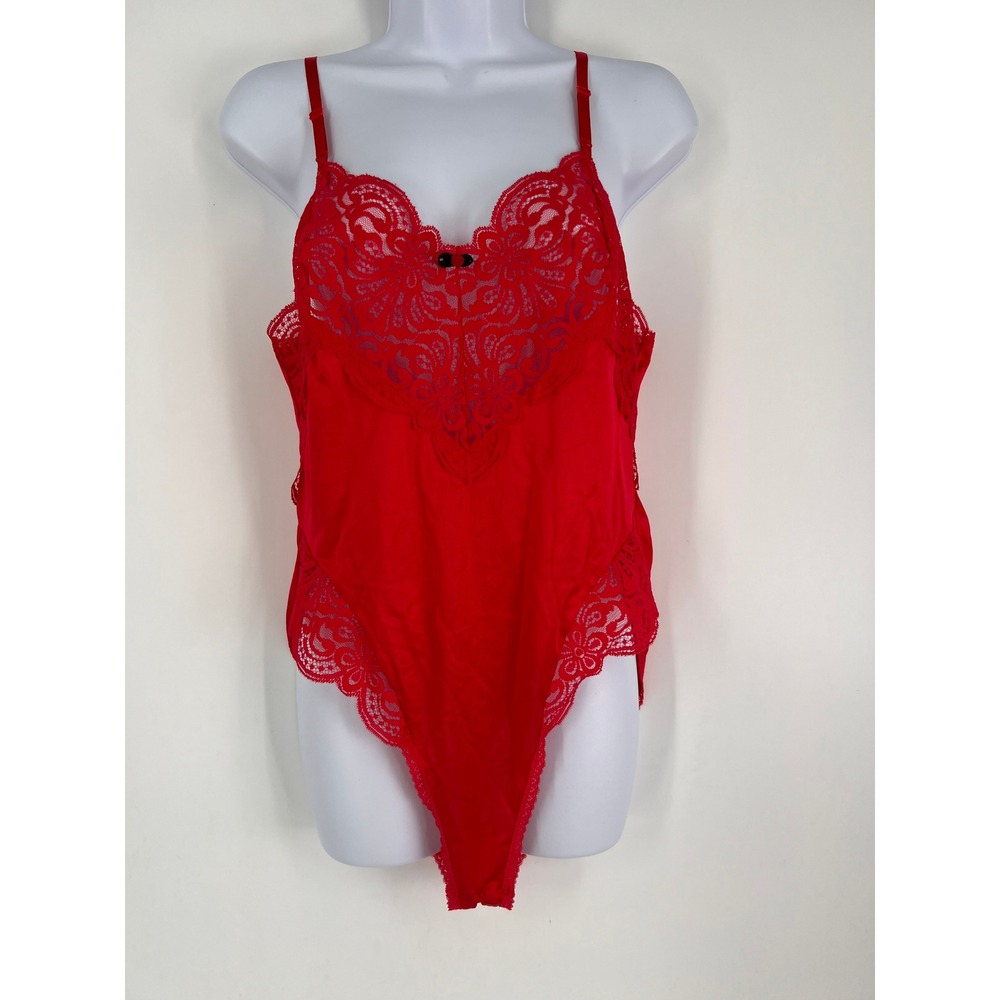 Vintage Applause Red Lace‎ Bodysuit Teddy Lingerie Size 36 Antron III Nylon USA